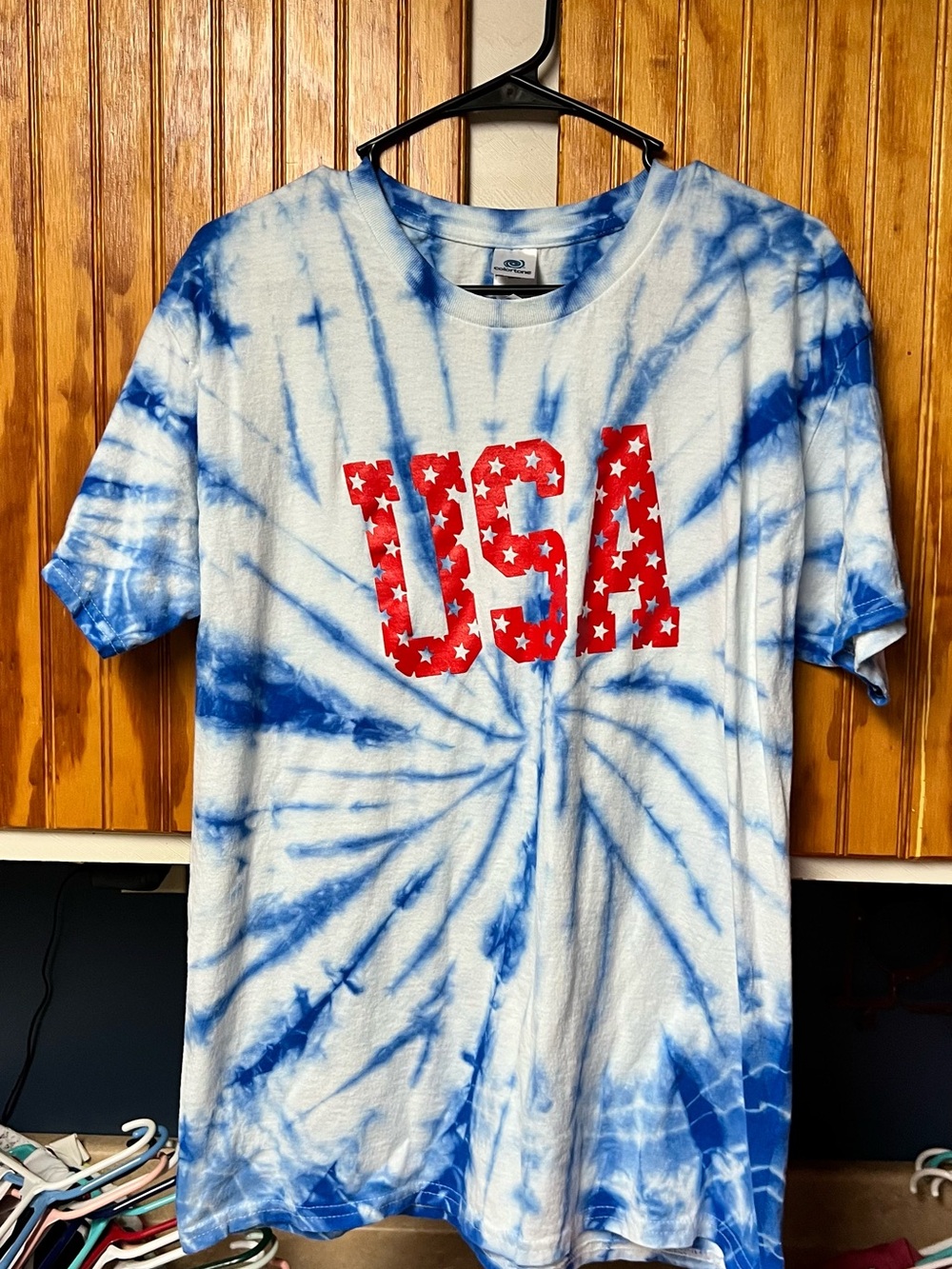 Womens USA Tie-Dye Tee - Blue & Red size al